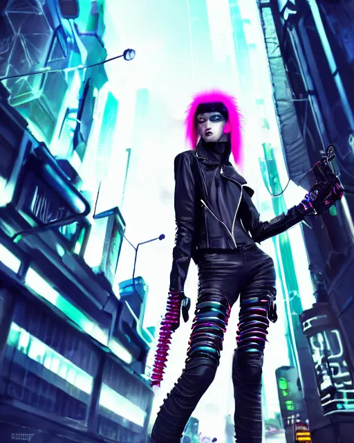 prompthunt: 3D concept art of a classy cyberpunk woman wearing streetwear  and futuristic clothing, black hair bangs, videogame concept art, in the  style of valorant character arts