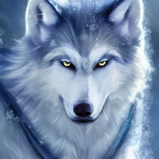 a fantasy white wolf with blue in the snow, artwork by | Stable Diffusion