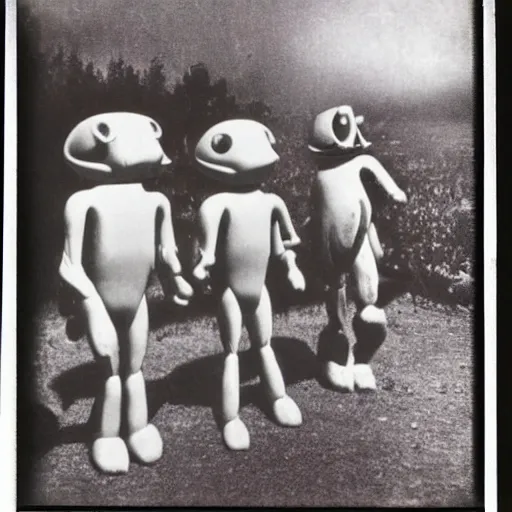 Image similar to polaroid photograph of horrorific alien beings visiting earth, 1 9 5 0