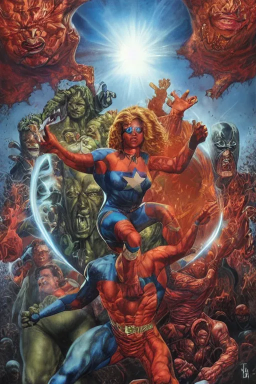 Image similar to a superhero called the flare. art by tomasz alen kopera and glenn fabry and alex ross.