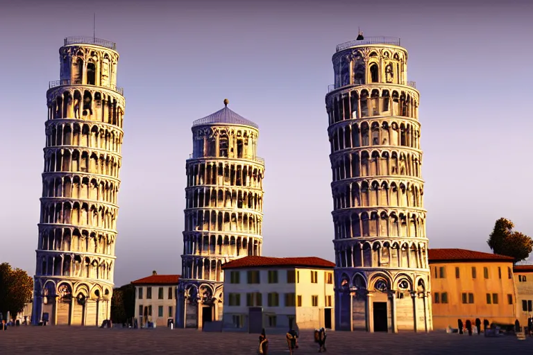 Prompt: city landscape of the leaning towers of pisa, leaning towers of pisa, leaning towers of pisa, digital art unreal engine 4 k 8 k ultrahd