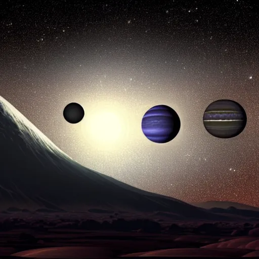 Image similar to a 7 2 different sizes and separate moons in the skies of an alien planet