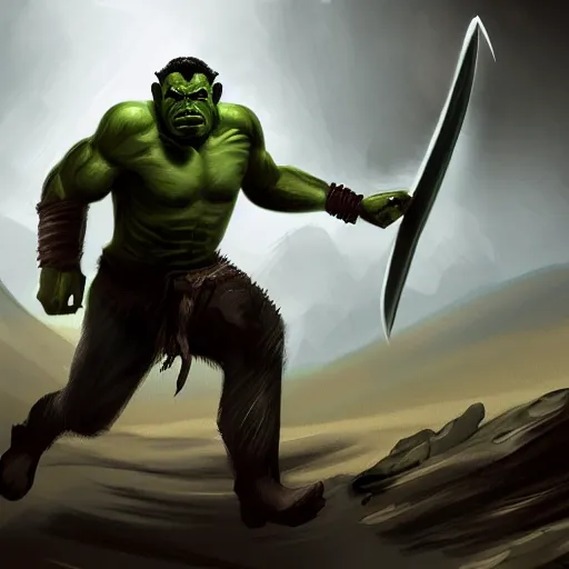 Image similar to the half orc running towards his friends, digital art