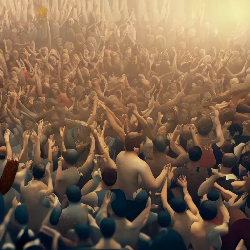 Image similar to hitler in a mosh pit at a water park, volumetric cinematic perfect light, detailed, sony a 7 r, photorealistic, octane render, unreal engine 5, trending on artstation, 8 k