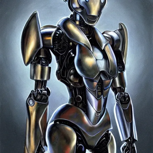 Prompt: a simple concept art portrait of an amazingly designed robot with sleek modern armor. an award winning yoshitaka amano digital art poster color painting. a masterpiece by james gurney. poster colour on canvas.