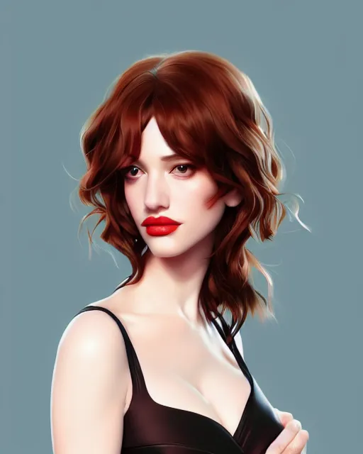 Image similar to a beautiful gina gershon christina hendricks kat dennings, full lips pout, by wlop and ilya kuvshinov and artgerm,, gorgeous, stunning, alluring, artstation, deviantart, digital art