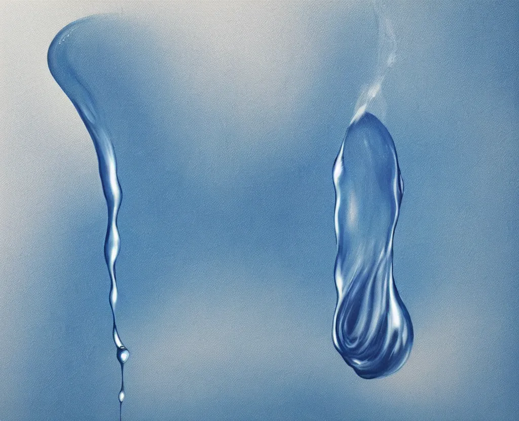 Image similar to beautiful matte airbrush of a glossy water drop dripping on a white background, inspired by 8 0's airbrush illustrations, art by pater sato