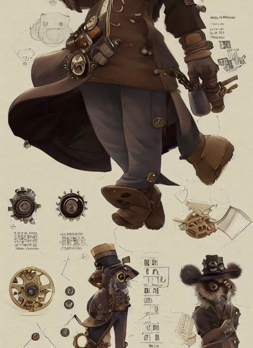 Image similar to a steampunk panda, character concept, character reference sheet. By Makoto Shinkai, Stanley Artgerm Lau, WLOP, Rossdraws, James Jean, Andrei Riabovitchev, Marc Simonetti, krenz cushart, Sakimichan, trending on ArtStation, digital art.