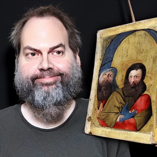 Image similar to dan harmon, medieval painting