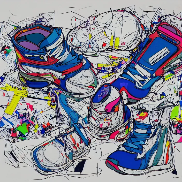 Image similar to futuristic sneakers in jeff koons hip hop bauhaus style, highly detailed, hyper realistic, art by todd mcfarlane