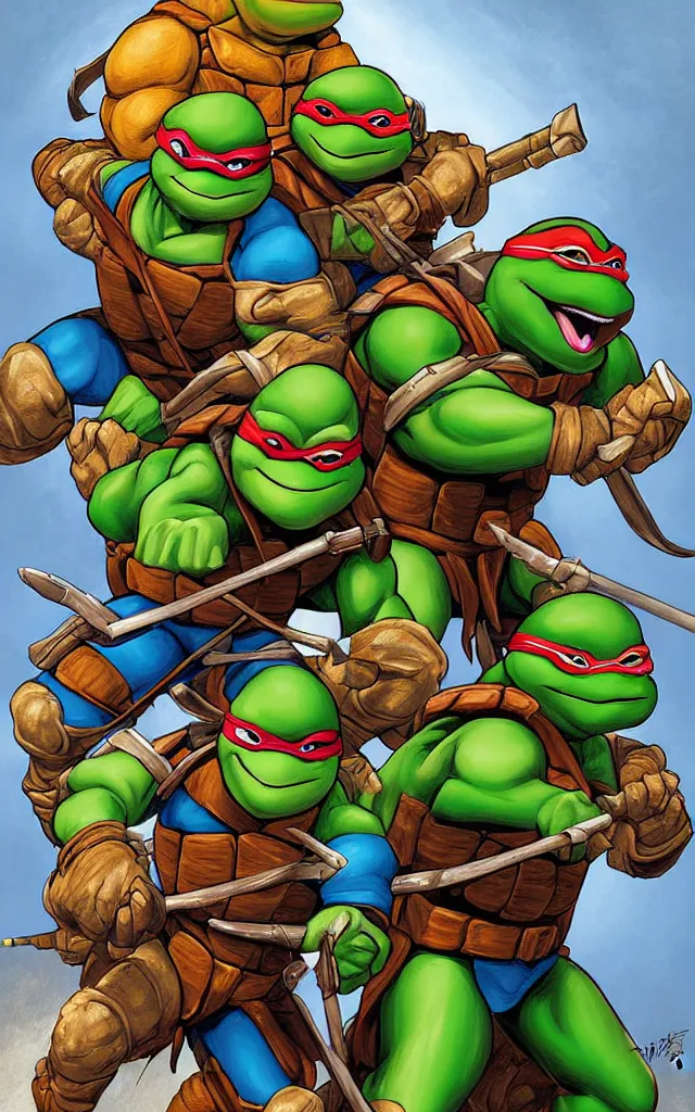 Prompt: Teenage mutant ninja turtle digital painting by brom