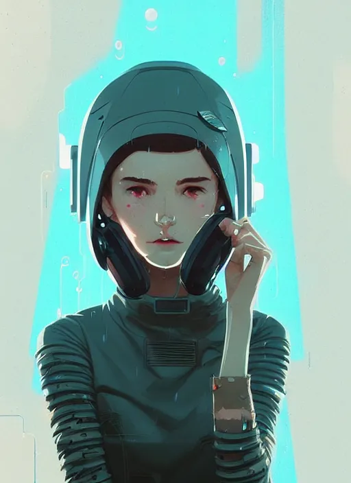 Prompt: highly detailed portrait of cyber girl, raining, by atey ghailan, by greg rutkowski, by greg tocchini, by james gilleard, by joe fenton, by kaethe butcher, gradient light blue, brown, blonde cream and white color scheme, grunge aesthetic