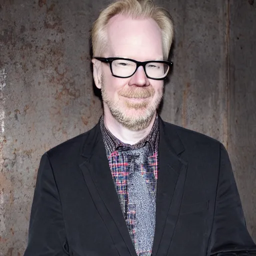 Image similar to adam savage in a fancy suit by a upscale party