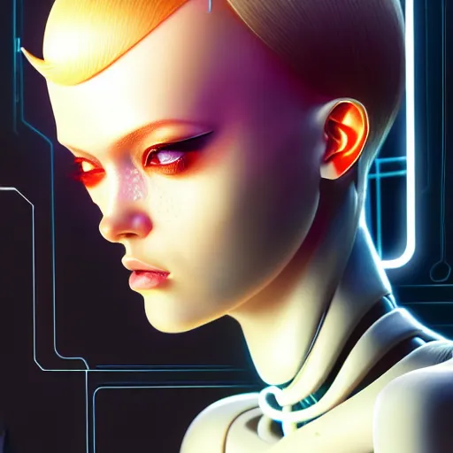 Prompt: a extremely detailed digital painting of a highly complex humanoid android woman with integrated cybernetic modifications, cyberpunk art by ilya kuvshinov, trending on cgsociety, computer art, ilya kuvshinov, artstation hd, artstation hq, photo realistic, hyperrealism, soft light, cinematography photo, ray tracing, unreal engine 5