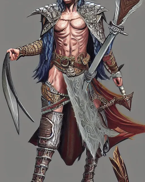 Prompt: full face and body D&D character art illustration of a elven magus fighter, by Wayne Reynolds.