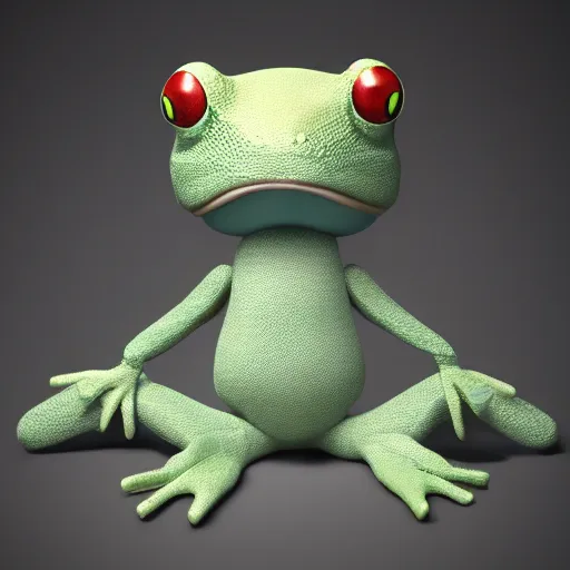 Image similar to cute fumo plush of a relaxed froggirl who takes everything in stride, studio lighting, outline glow, vray