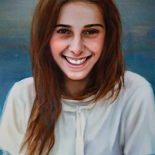 Prompt: portrait beautiful smiling Italian young woman, by Francesco Gioia, clean, detailed, award winning