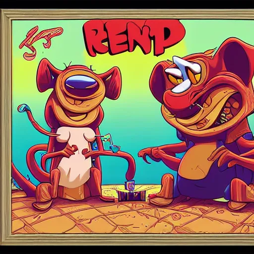 Image similar to ren and stimpy by dan mumford