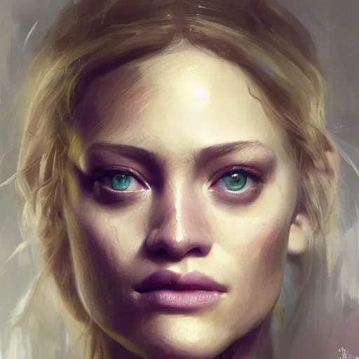Image similar to Portrait of Olivia Taylor Dudley looking in a mirror, white lighting, detailed face, digital art by Ruan Jia and Mandy Jurgens and Artgerm and william-adolphe bouguerea, highly detailed, trending on artstation, award winning,