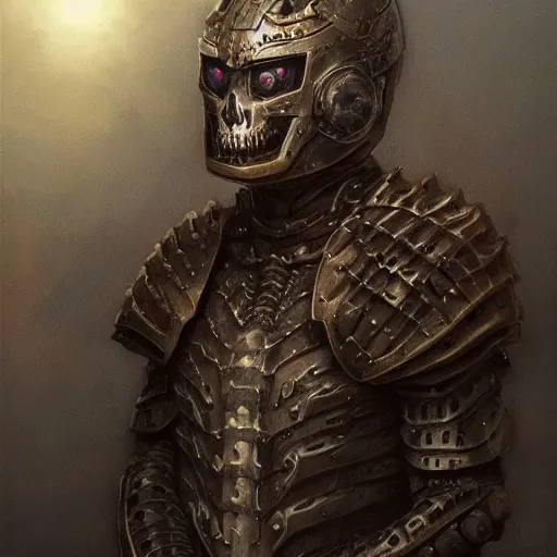 Image similar to bones armor, anthropomorphic shiba inu face visible metal bone helm, stuning 3 d render, masterpiece, glowing black aura, foggy dark, by donato giancola and greg rutkowski and wayne barlow and zdzisław beksinski, realistic face