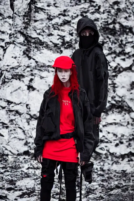 beautiful red haired woman in techwear warcore look Stable Diffusion