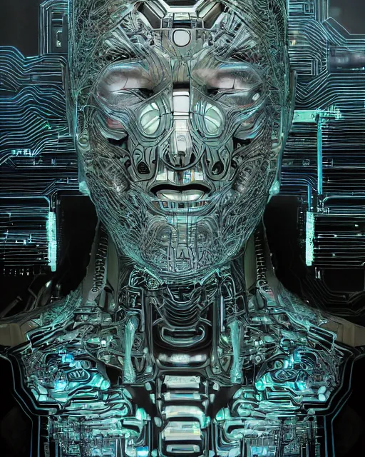 Prompt: the most amazing dream you ever had about mans transhumanism head artificial intelligence singularity, moebius, hyper realistic, concept art, intricate, hyper detailed, smooth, jim lee, high contrast, neon, volumetric lighting, octane, raytrace