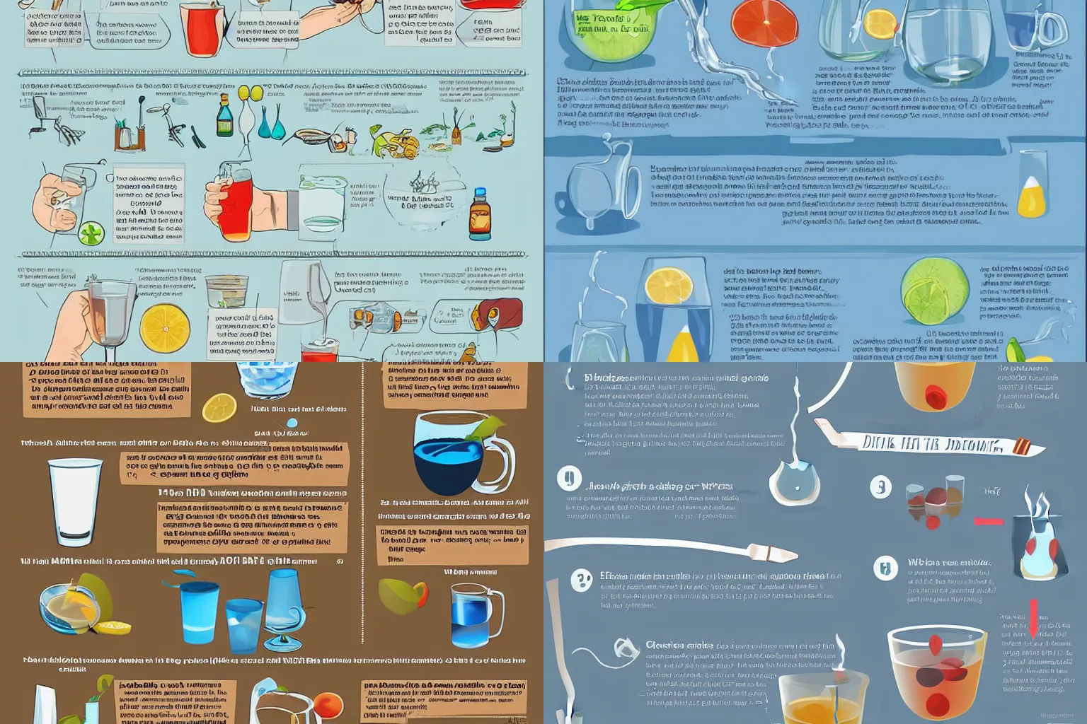 Prompt: “how to drink water from a glass, detailed infographic cartoon”