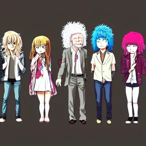 Prompt: Led Zeppelin, Robert Plant, Jimmy Page, anime style, chibi anime, moe anime