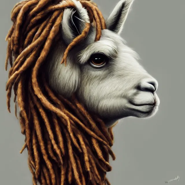 Prompt: llama with dreadlocks, by mandy jurgens, james jean