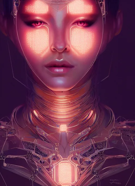 Image similar to portrait of female ex - machina humanoid, intricate, elegant, glowing lights, highly detailed, digital painting, artstation, glamor pose, concept art, smooth, sharp focus, illustration, art by artgerm and greg rutkowski