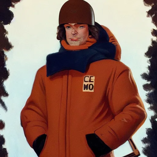 Prompt: a brown haired man wearing a ski suit, detailed, edward hopper, trending on artstation,