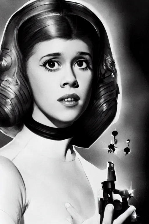 Prompt: young jane fonda as princess leia