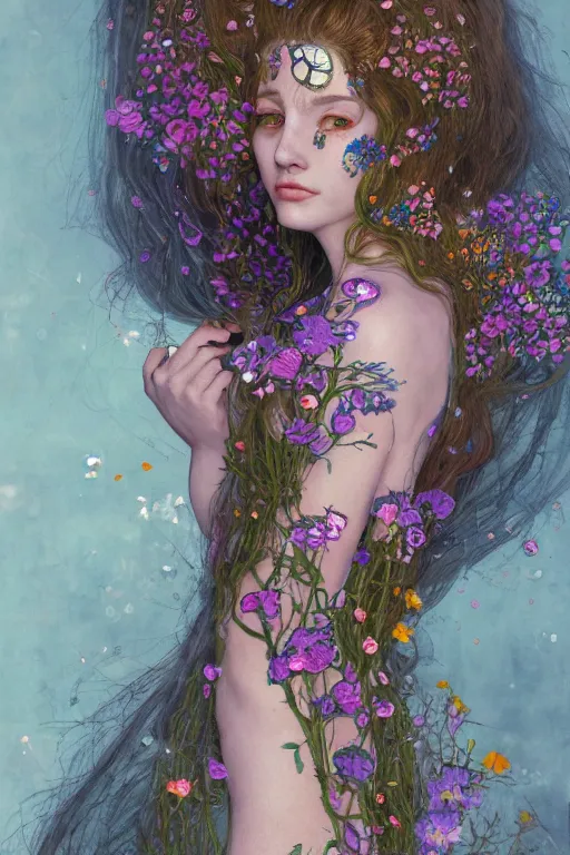 Prompt: portrait of beautiful young maiden, warhammer, cyberpunk, a lot of scars, more and more flowers, readhead, the future ages, highly detailed, artstation, illustration, art by gustav klimt, 8 k quality