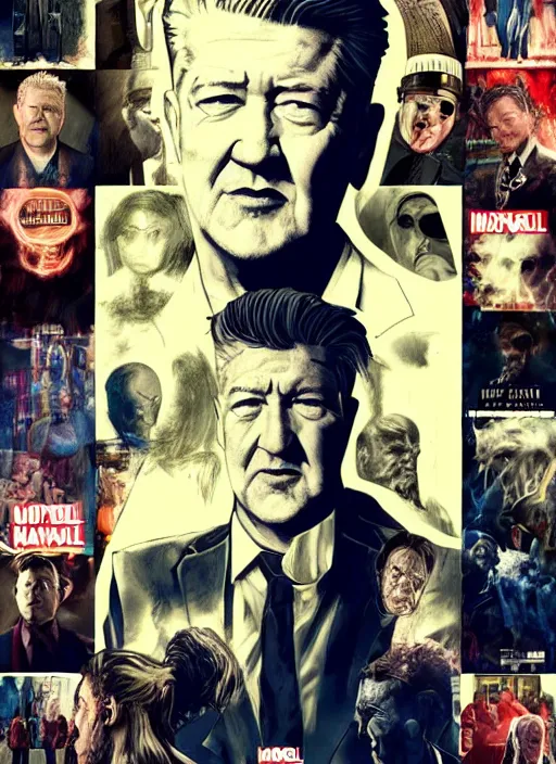 Image similar to a poster of david lynch in the marvel cinematic universe, portrait, official marvel media, poster artwork, highly detailed, 4 k