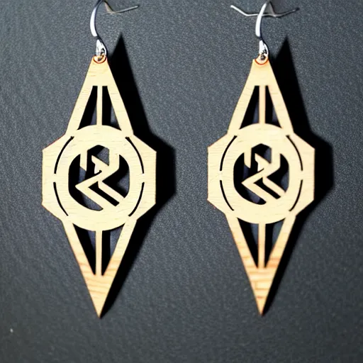 Image similar to 2 d wood lasercut earrings, mystical symbols, 8 k, hd, trending on amazon on artstation, trending on deviantart, trending on etsy, epic digital art