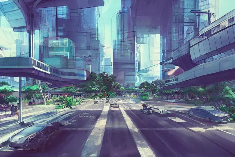 Image similar to “Streetview of a clean modern Metro Manila, good public transport, concept art, artstation”