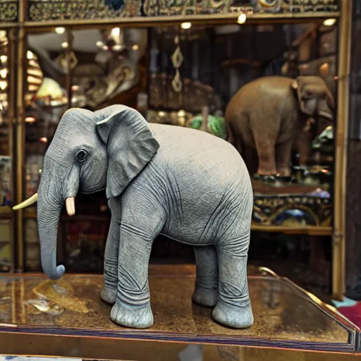 Image similar to realistic stunned elephant in a porcelain shop