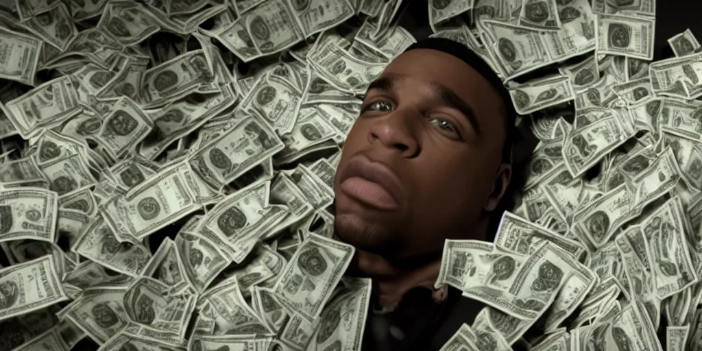 Image similar to a film still of cash money piling up in a vault, shallow depth of field, cinematic, award winning cgi, vfx, film still cfg _ scale : 1 5. 0