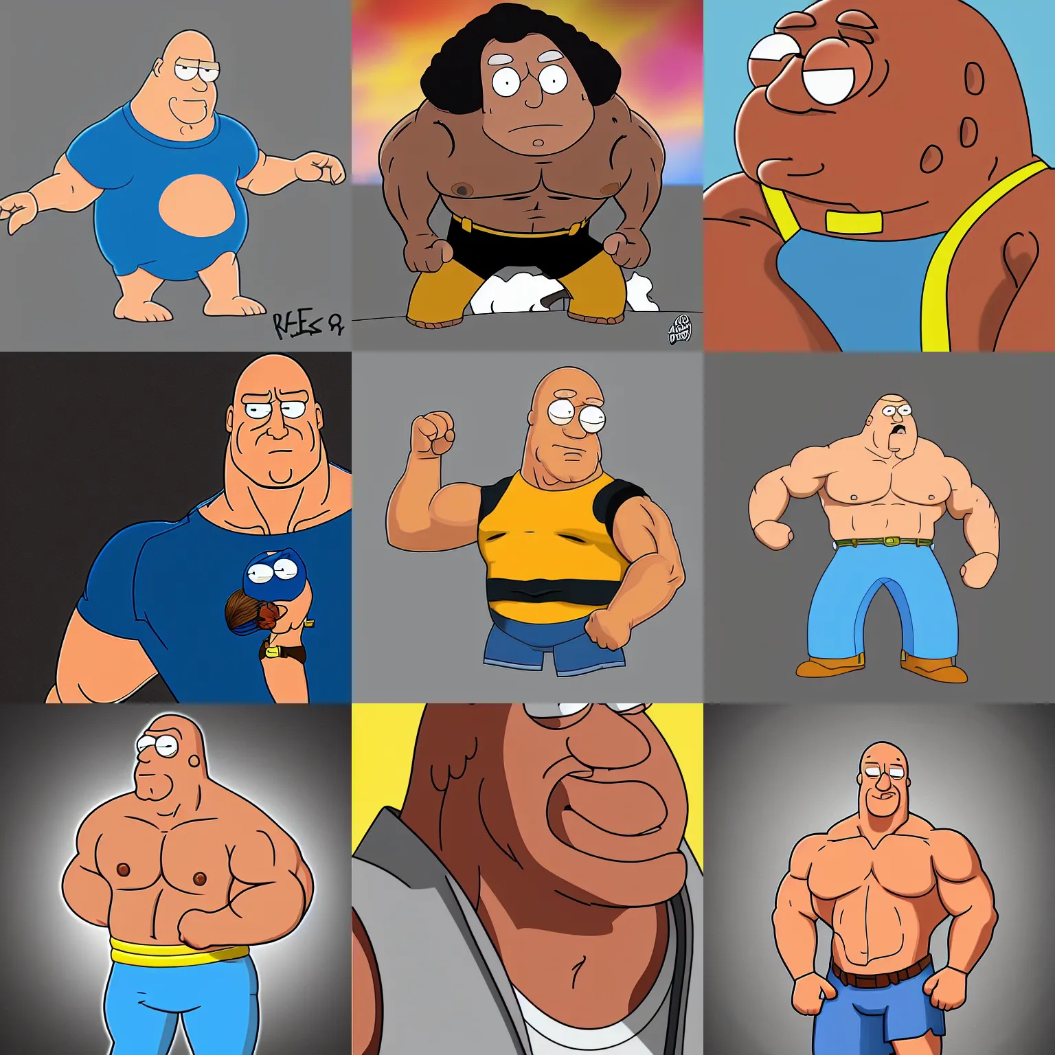 Prompt: Dwayne Johnson in Family Guy, cartoon, digital art