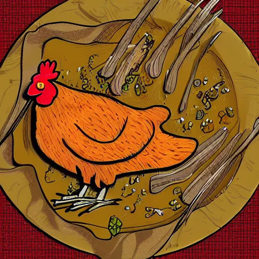 Prompt: cartoon chicken cooking digital art, highly detailed