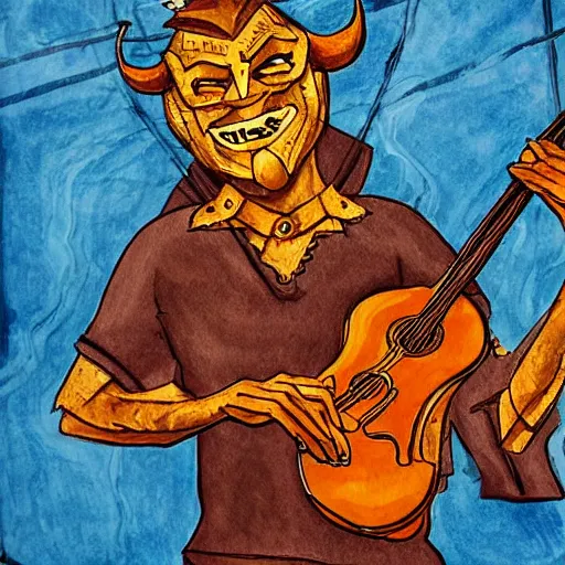 Prompt: the devil playing a golden fiddle,extremely detailed multiple unique different art styles.