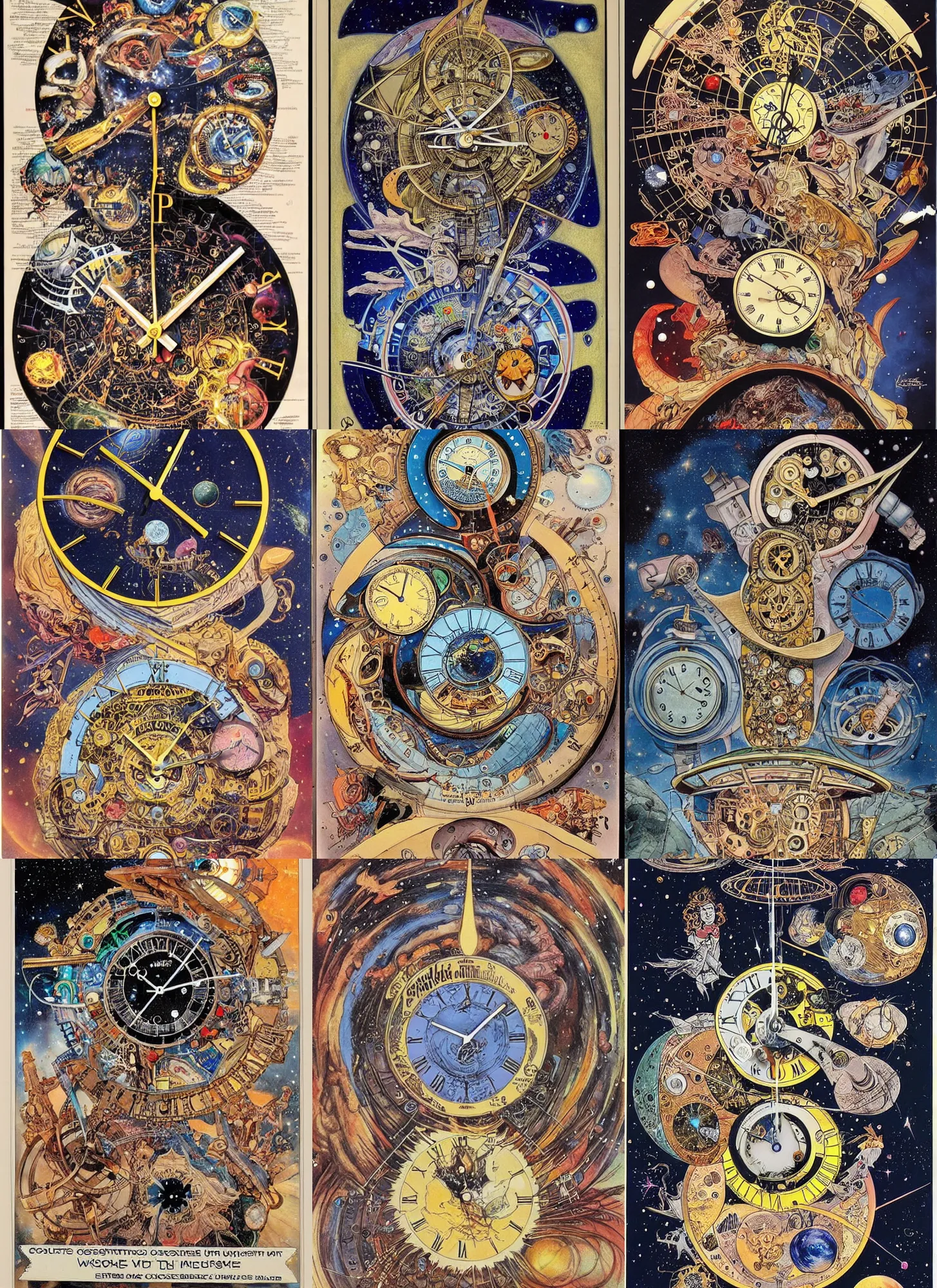 Prompt: Incredible Cosmic Clock Showing when the universe will end by M.W. Kaluta