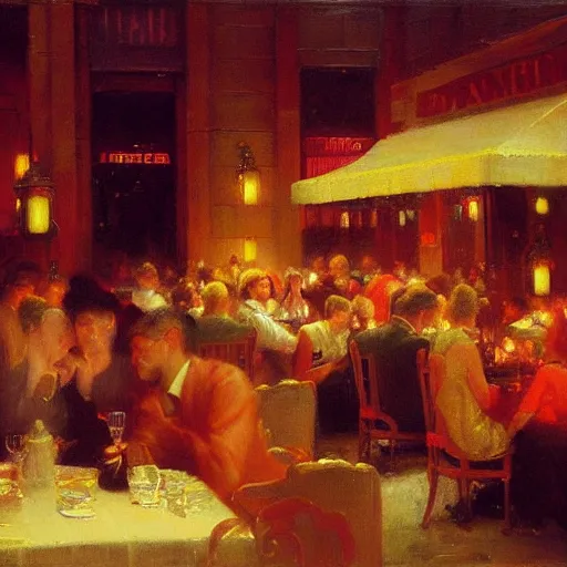 Image similar to The bustling restaurant by Delphin Enjolras and WLOP