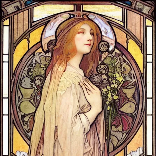 Image similar to johannes scotus erigena, mucha style,