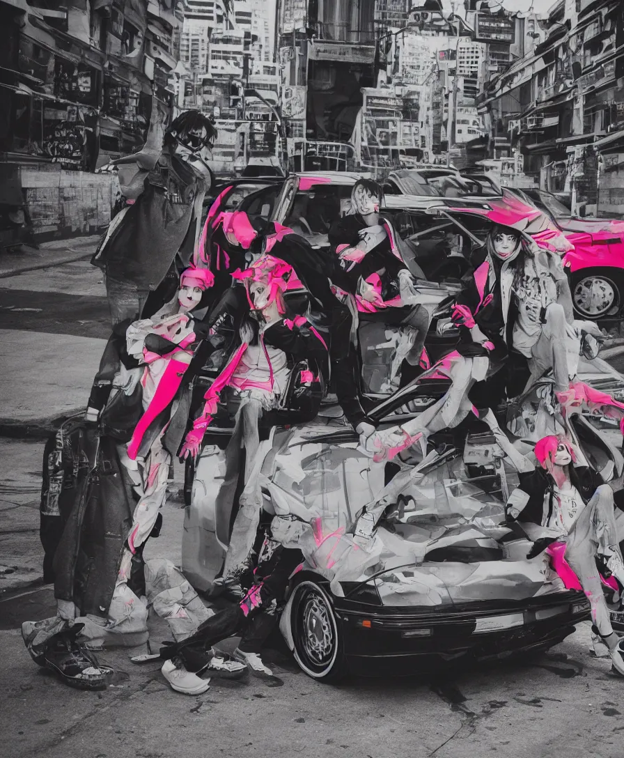 Image similar to honda crx photoshoot grunge neon future city urban