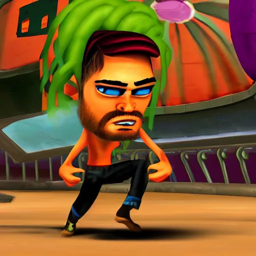 Prompt: character screenshot of ufc sean o'malley in psychonauts, rainbow hair dreadlocks, ps 3 video game, dream world, 7 2 0 p, cutscene, cartoony designed by scott campbell