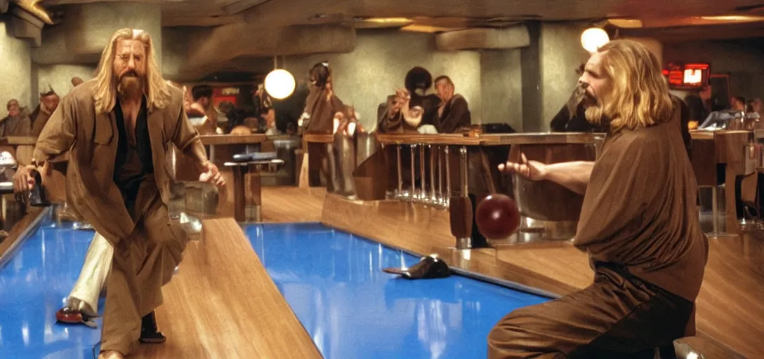 Image similar to The Big Lebowski bowling at the Star Wars Cantina