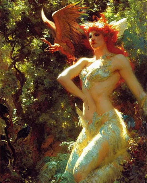 Image similar to griffon emerges from the enchanted forest, painting by gaston bussiere, craig mullins, j. c. leyendecker