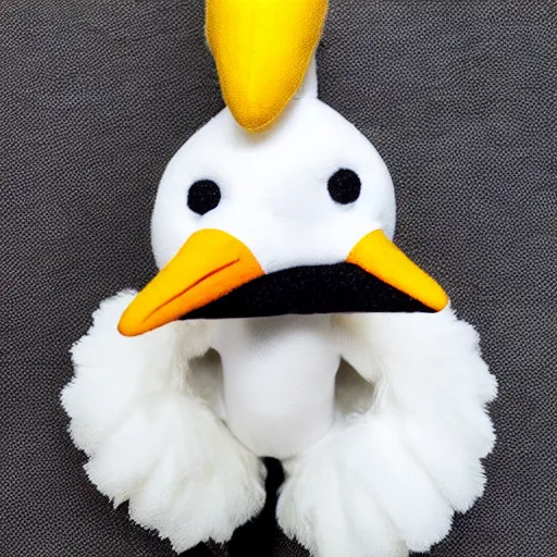 Image similar to plush of a stork wearing a black suit