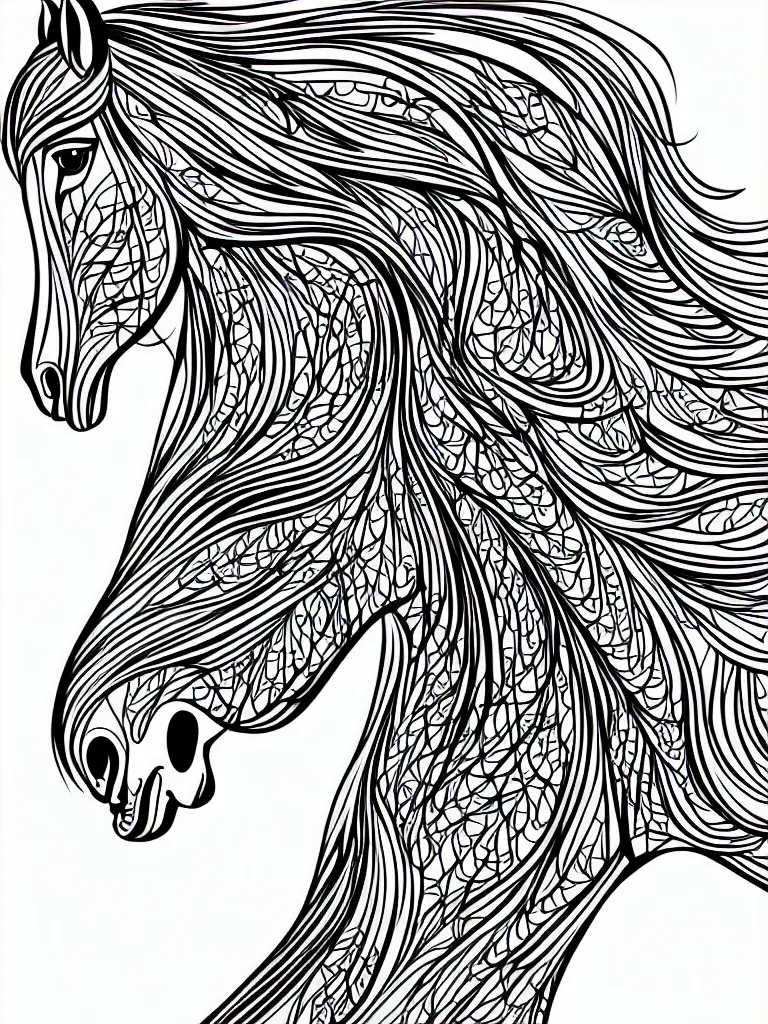 Image similar to beautiful horse, ornamental, fractal, ink draw, line art, vector, outline, simplified